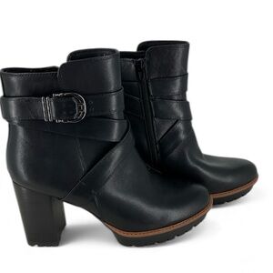Naturalizer Lyra Black Leather Buckle Platform Booties • Size 11 • NWT